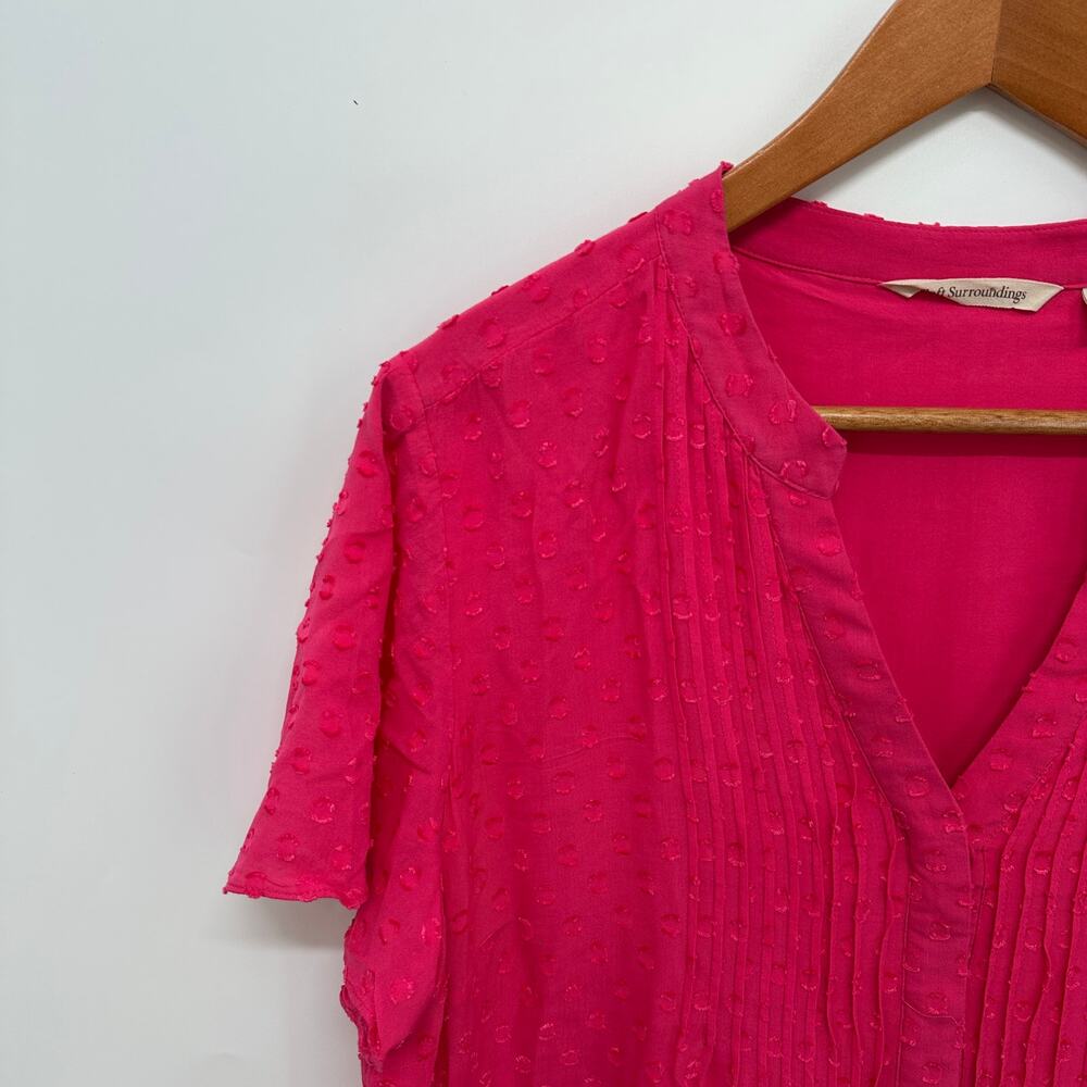 SOFT SURROUNDINGS Pink Dot Offshort Blouse Top // L - Picture 3 of 7